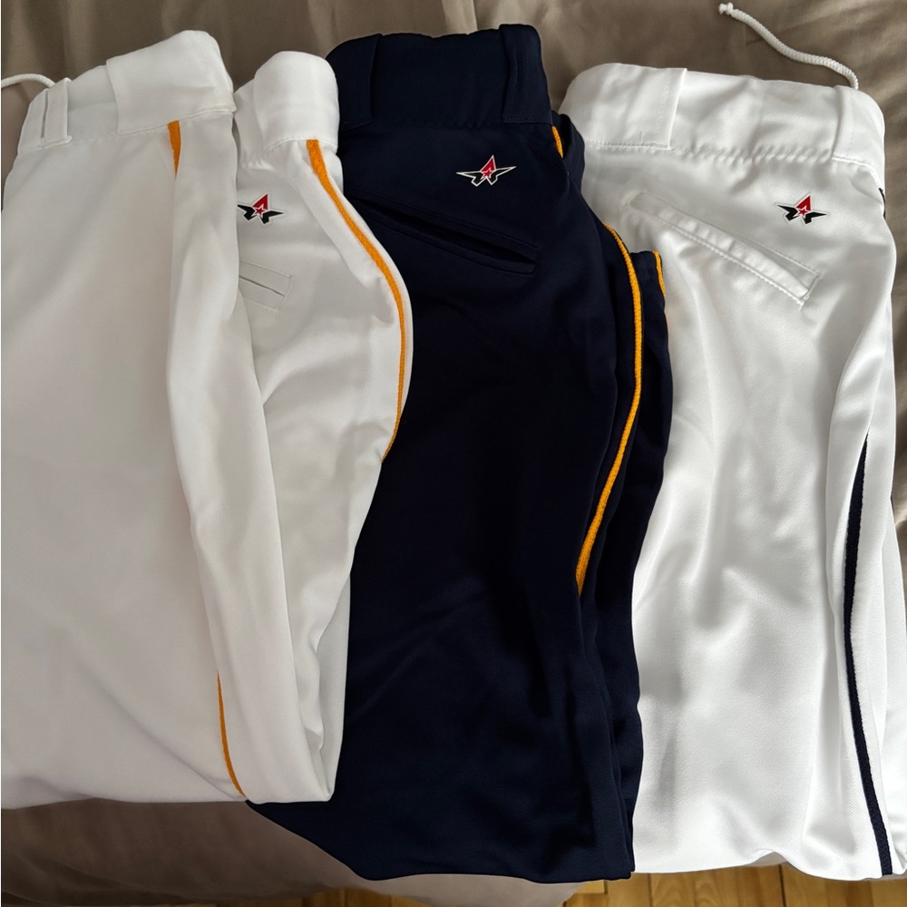 Navy and White Track Pants with Orange Accents